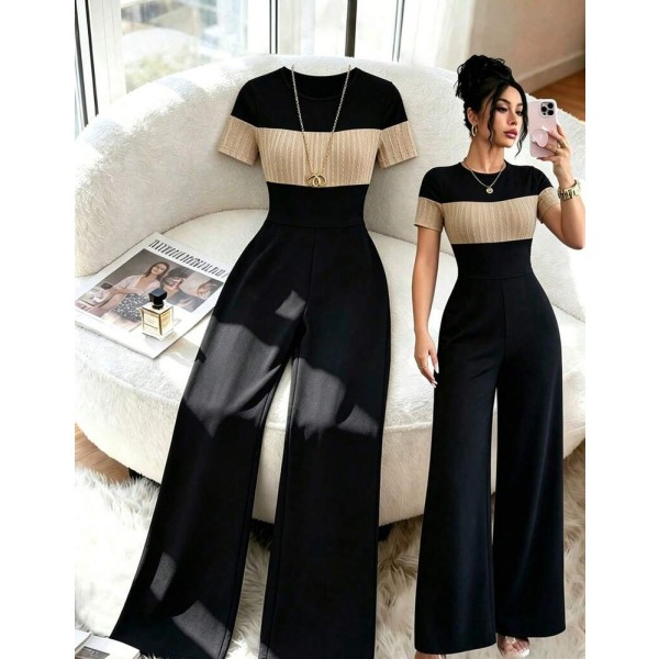 Selianne Women's Elegant Commute Color Block Patchwork Fitted Jumpsuit