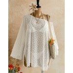 Soleia Long Sleeve Asymmetrical Shoulder Knit Jacquard Loose Fit Split Hem Top
