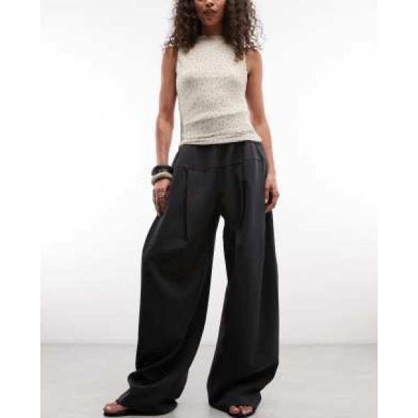 ASOS DESIGN Tailored snatch waist wide leg pant in black
