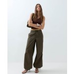 ASOS DESIGN parachute pants with toggle hem detail in khaki