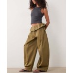 ASOS DESIGN foldover waist detail pants in khaki