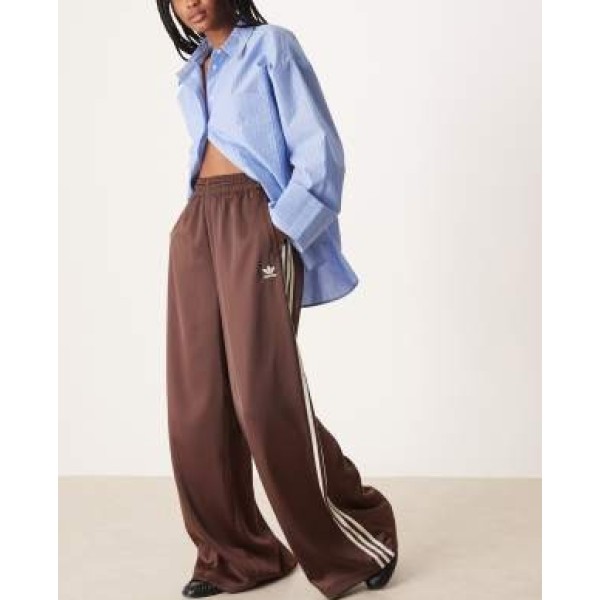 adidas Originals Adicolor satin wide leg track pants in brown