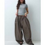COLLUSION balloon leg trouser with tie waist in brown check
