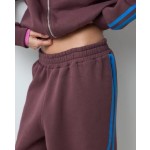 ASOS DESIGN wide leg stripe detail track pant set in brown with blue stripe