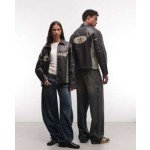 Reclaimed Vintage unisex leather look motor jacket with branding