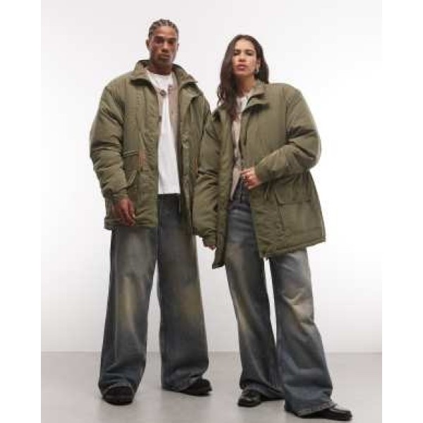 Reclaimed Vintage unisex contrast toggle waist green jacket