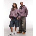 COLLUSION Unisex oversized hooded track jacket in pink plaid