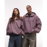 COLLUSION Unisex oversized hooded track jacket in pink plaid