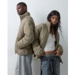 COLLUSION Unisex funnel neck oversized puffer jacket in khaki