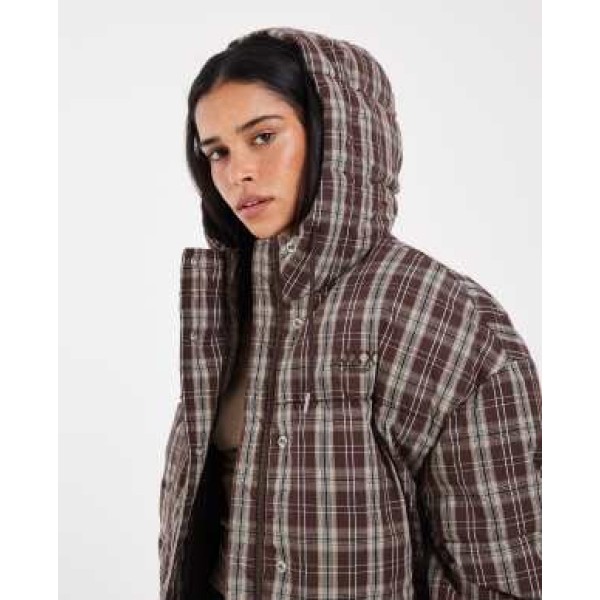 COLLUSION Unisex funnel neck puffer jacket in blue check