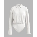 TaskSense Glossy Premium Draped Women's Casual Daily Commute Versatile Collared Long Sleeve Bodysuit