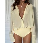 TaskSense Glossy Premium Draped Women's Casual Daily Commute Versatile Collared Long Sleeve Bodysuit