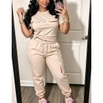 Paris Casual Women's T-Shirt With Paris Letters, Paired With Sports Pants, Featuring Pockets And Elastic Waistband. Fall Clothing, Two-Piece Set.