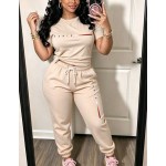 Paris Casual Women's T-Shirt With Paris Letters, Paired With Sports Pants, Featuring Pockets And Elastic Waistband. Fall Clothing, Two-Piece Set.