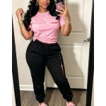 Paris Casual Women's T-Shirt With Paris Letters, Paired With Sports Pants, Featuring Pockets And Elastic Waistband. Fall Clothing, Two-Piece Set.