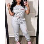 Paris Casual Women's T-Shirt With Paris Letters, Paired With Sports Pants, Featuring Pockets And Elastic Waistband. Fall Clothing, Two-Piece Set.