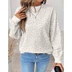 SHEIN LUNE Women's Casual Light-Colored Leopard Print Crew Neck Sweatshirt, Suitable For Autumn/Winter Winter Outfit For Women,Fall Clothes For Women