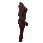 Autumn/Winter European And American Style Women's Fashion Zip-Up Cardigan, Fitted Top And Loose Wide-Leg Pants Set Spring Elegant Summer Brown