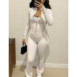 Autumn/Winter European And American Style Women's Fashion Zip-Up Cardigan, Fitted Top And Loose Wide-Leg Pants Set Spring Elegant Summer Brown