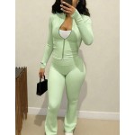 Autumn/Winter European And American Style Women's Fashion Zip-Up Cardigan, Fitted Top And Loose Wide-Leg Pants Set Spring Elegant Summer Brown