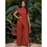 SHEIN Lady Women's Dark Brown 2 Pieces Set Minimalist Short Sleeve Top And Pants,Elegant Summer Vacation Holiday Outfits,Business Casual Office Work Clothes,2025