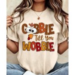 Thanksgiving Graphic Women T Shirt Gobble Till You Wobble Thanksgiving Autumn Turkey Thankful T-Shirt Fall Clothes For Women Fall Outfit For Women