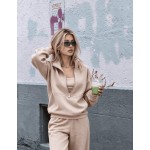 Women's 2 Piece Tracksuit Set, Half Zip Stand Collar Sweatshirt & High Waist Wide Leg Sweatpants, Casual Streetwear Lounge Outfit| Fall Sets