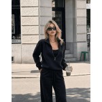 Women's 2 Piece Tracksuit Set, Half Zip Stand Collar Sweatshirt & High Waist Wide Leg Sweatpants, Casual Streetwear Lounge Outfit| Fall Sets