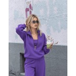 Women's 2 Piece Tracksuit Set, Half Zip Stand Collar Sweatshirt & High Waist Wide Leg Sweatpants, Casual Streetwear Lounge Outfit| Fall Sets