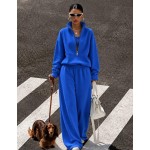 Women's 2 Piece Tracksuit Set, Half Zip Stand Collar Sweatshirt & High Waist Wide Leg Sweatpants, Casual Streetwear Lounge Outfit| Fall Sets
