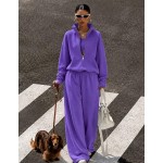 Women's 2 Piece Tracksuit Set, Half Zip Stand Collar Sweatshirt & High Waist Wide Leg Sweatpants, Casual Streetwear Lounge Outfit| Fall Sets