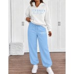 Women's 2 Piece Tracksuit Set, Half Zip Stand Collar Sweatshirt & High Waist Wide Leg Sweatpants, Casual Streetwear Lounge Outfit| Fall Sets