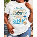 Cruise Vacation Nautical Anchor Graphic Tee, Women's Casual Round Neck Short‑Sleeve T‑Shirt, Funny Ship Letter Print Tops, Vacation Outfits Women