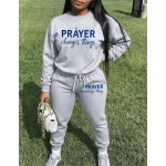 Women PRAYER Changes Things Graphic Crew Neck Sweatshirt & Pant Tracksuit,Fall Clothes For Women,Pant Suit Set Women,Conjunto De Dos Piezas Mujer