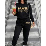 Women PRAYER Changes Things Graphic Crew Neck Sweatshirt & Pant Tracksuit,Fall Clothes For Women,Pant Suit Set Women,Conjunto De Dos Piezas Mujer