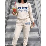 Women PRAYER Changes Things Graphic Crew Neck Sweatshirt & Pant Tracksuit,Fall Clothes For Women,Pant Suit Set Women,Conjunto De Dos Piezas Mujer