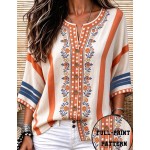 Linhara Ladies' Casual Bohemian-Style Printed Vacation Top, A Relaxed And Fashionable V-Neck Short-Sleeve Bl