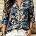 Linhara Ladies' Casual Bohemian-Style Printed Vacation Top, A Relaxed And Fashionable V-Neck Short-Sleeve Bl