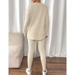 SHEIN Frenchy Drop Shoulder Ribbed Knit Tee & Leggings Textured Fabric Two Pieces Winter Casual Spring