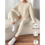 SHEIN Frenchy Drop Shoulder Ribbed Knit Tee & Leggings Textured Fabric Two Pieces Winter Casual Spring