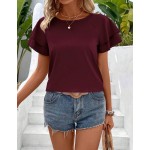 SHEIN LUNE Solid Raglan Sleeve Casual Blouse For Dailywear,Short Sleeve Tops