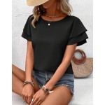 SHEIN LUNE Solid Raglan Sleeve Casual Blouse For Dailywear,Short Sleeve Tops