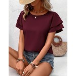 SHEIN LUNE Solid Raglan Sleeve Casual Blouse For Dailywear,Short Sleeve Tops