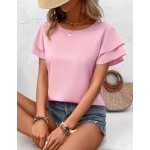 SHEIN LUNE Solid Raglan Sleeve Casual Blouse For Dailywear,Short Sleeve Tops