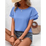SHEIN LUNE Solid Raglan Sleeve Casual Blouse For Dailywear,Short Sleeve Tops
