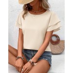 SHEIN LUNE Solid Raglan Sleeve Casual Blouse For Dailywear,Short Sleeve Tops