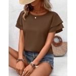 SHEIN LUNE Solid Raglan Sleeve Casual Blouse For Dailywear,Short Sleeve Tops