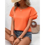 SHEIN LUNE Solid Raglan Sleeve Casual Blouse For Dailywear,Short Sleeve Tops