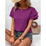 SHEIN LUNE Solid Raglan Sleeve Casual Blouse For Dailywear,Short Sleeve Tops