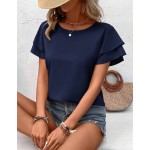 SHEIN LUNE Solid Raglan Sleeve Casual Blouse For Dailywear,Short Sleeve Tops